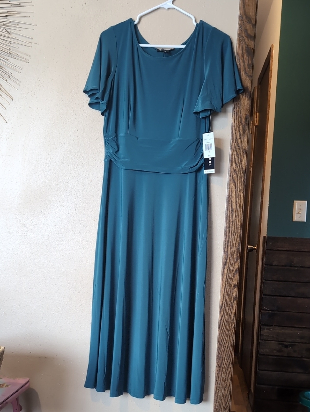 Perceptions Teal Flutter-Sleeve Midi Dress
